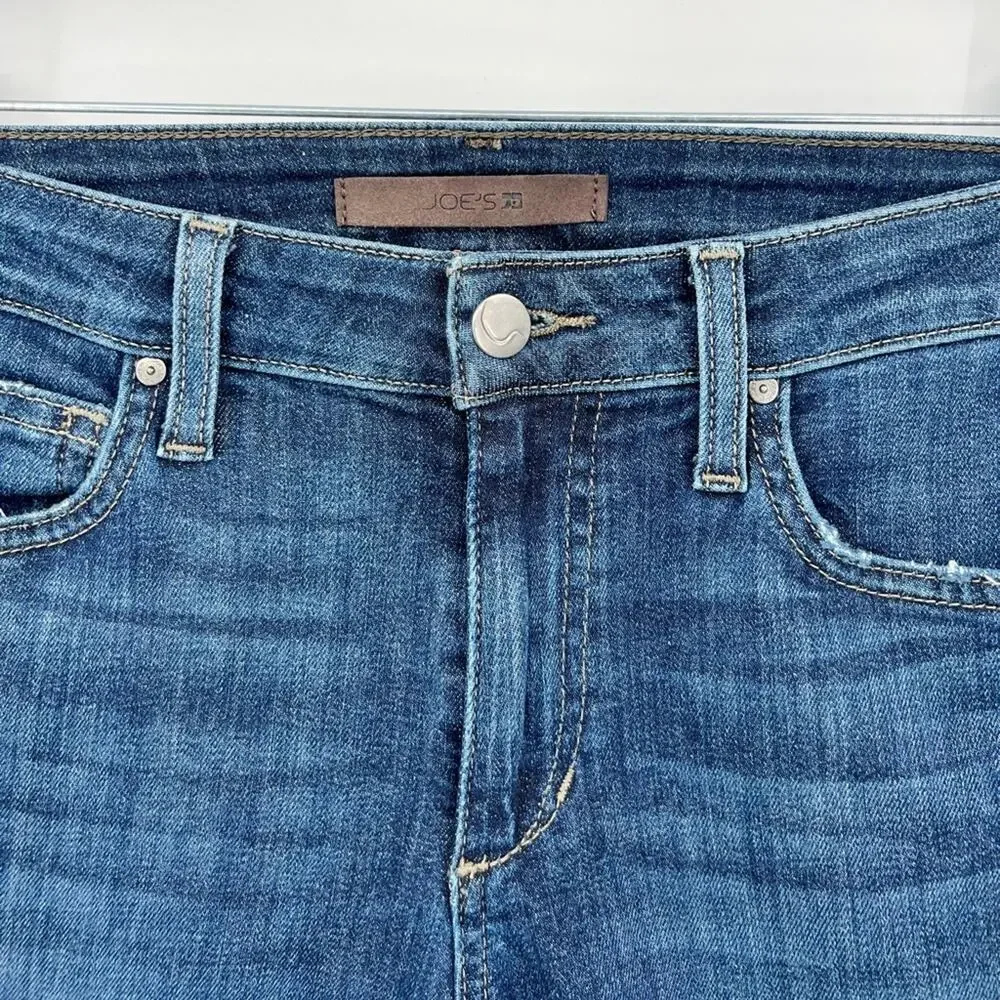 Joe’s Jeans Rolled Crop Leanne Lae Distressed Stretch Blue Medium Wash Zip 26